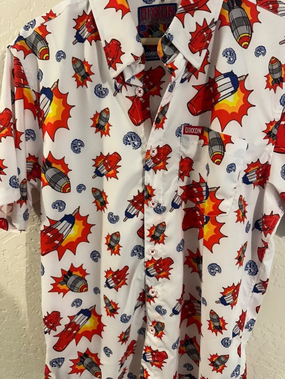 Dixxon Bombs Away Bomb Pop Summer Button Up Collared Short Sleeve Shirt - Picture 6 of 9